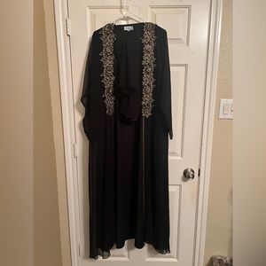 Dubai Black Abaya with Gold Accents with Shawl - Jubah Royale, size 54” long